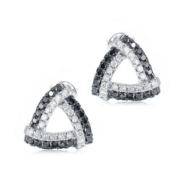 1.20 Ct Triangle Shape Pave Setting Black And White Diamond Stud Earrings