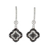 1.40 Carat Pave Setting Flower Design Black And White Diamond Drop Earrings