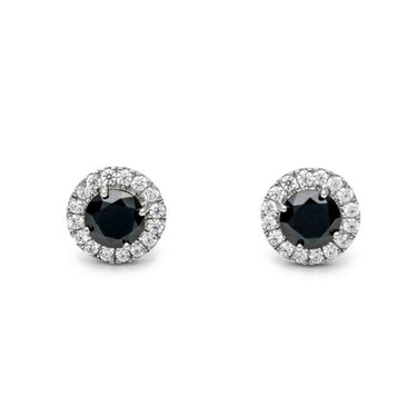 2 Carat Round Cut Halo 4 Prong Black And White Diamond Stud Earrings