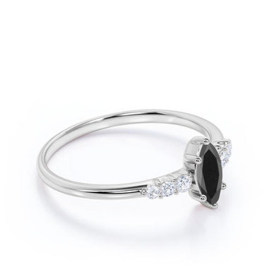 2 Carat Marquise And Round Cut 7 Stone Black And White Diamond Ring