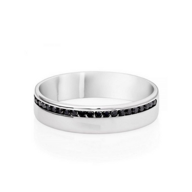 0.20 Ct Black Diamond Male Wedding Ring in 14k White Gold