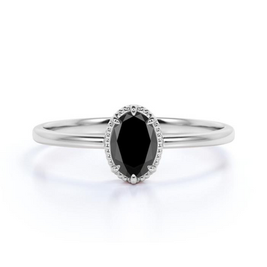 2 Ct Oval Shape 6 Prong Black Diamond Engagement Ring in White Gold