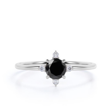 1.50 Ct Round Cut 5 Stone 4 Prong Black and White Diamond Ring in White Gold