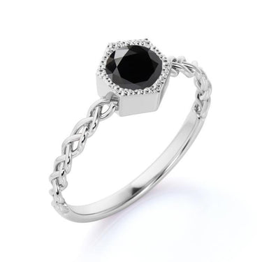 Unique 1 Carat Black Diamond Ring Criss Cross White Gold For Engagement Ring