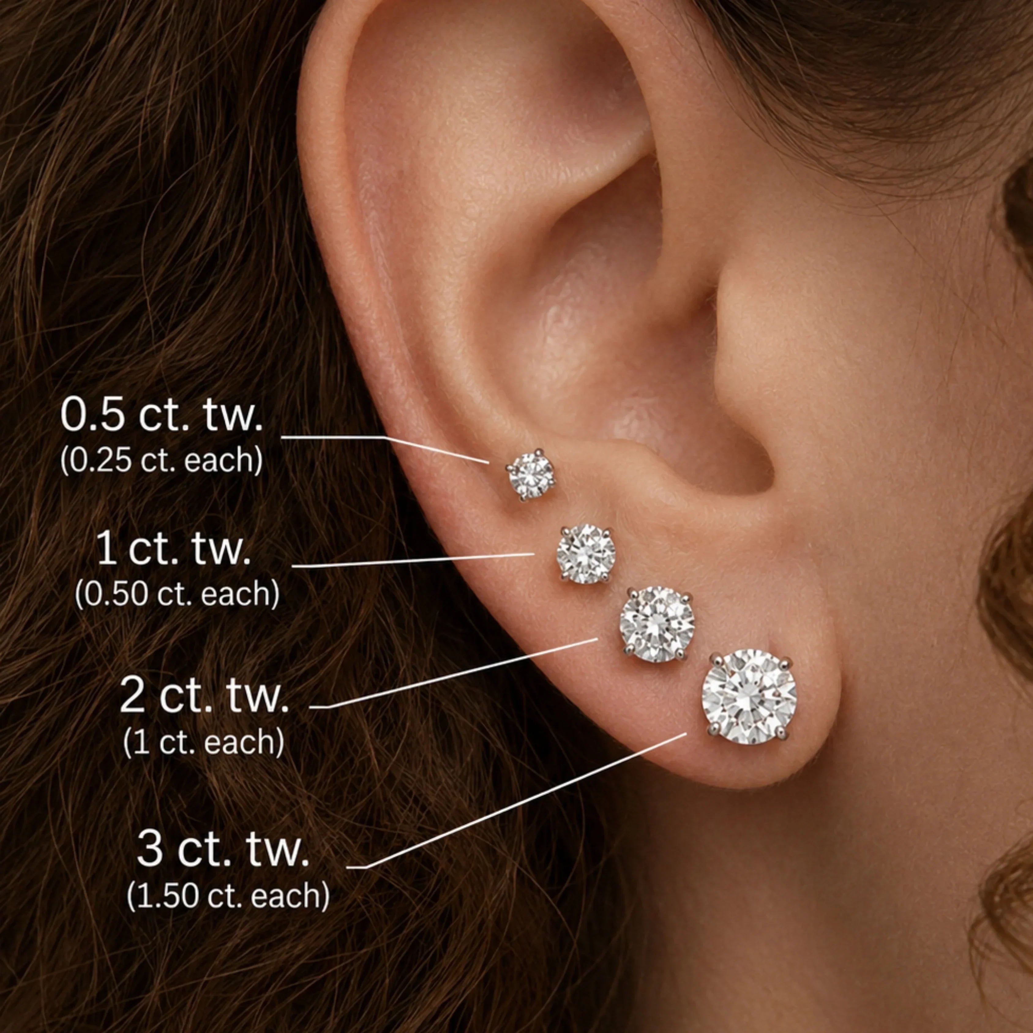 Diamond Stud Earrings in different sizes