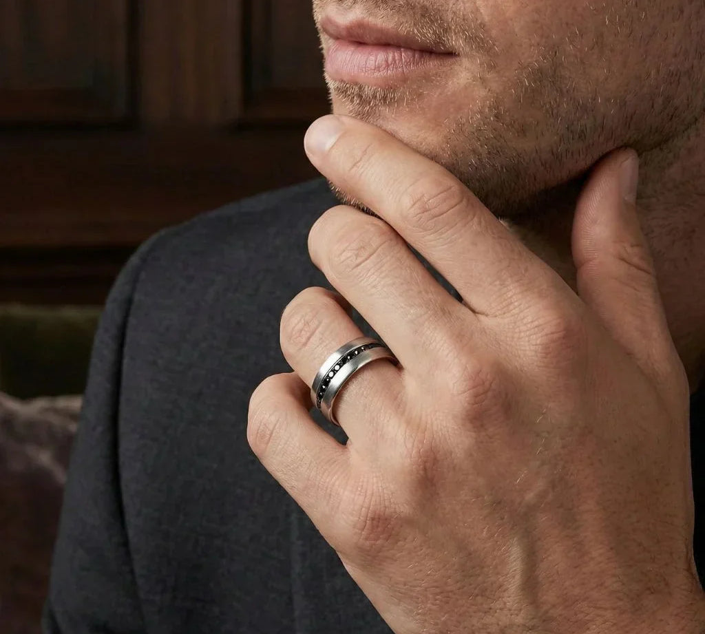 Men Wedding Band : Durable Black Diamond Band for Grooms