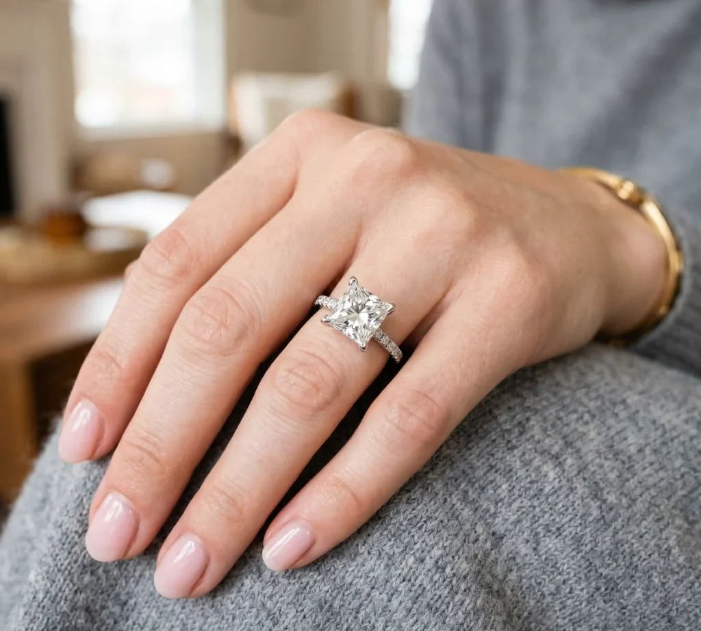stackable princess cut lab-grown diamond bands for desk-to-dinner