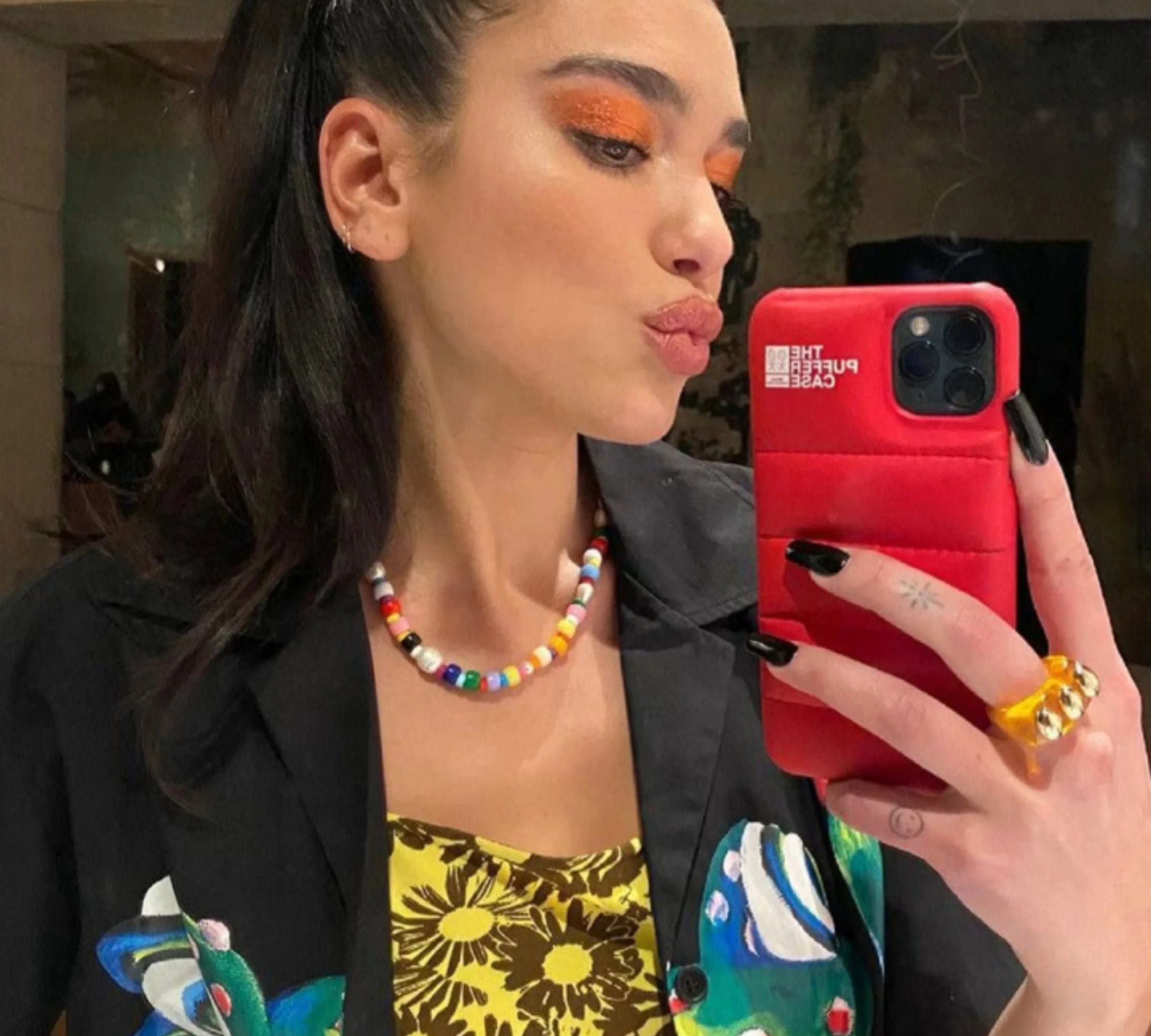 Dua Lipa Diamond Beads Neckalce Styled with Diamond Jewelry