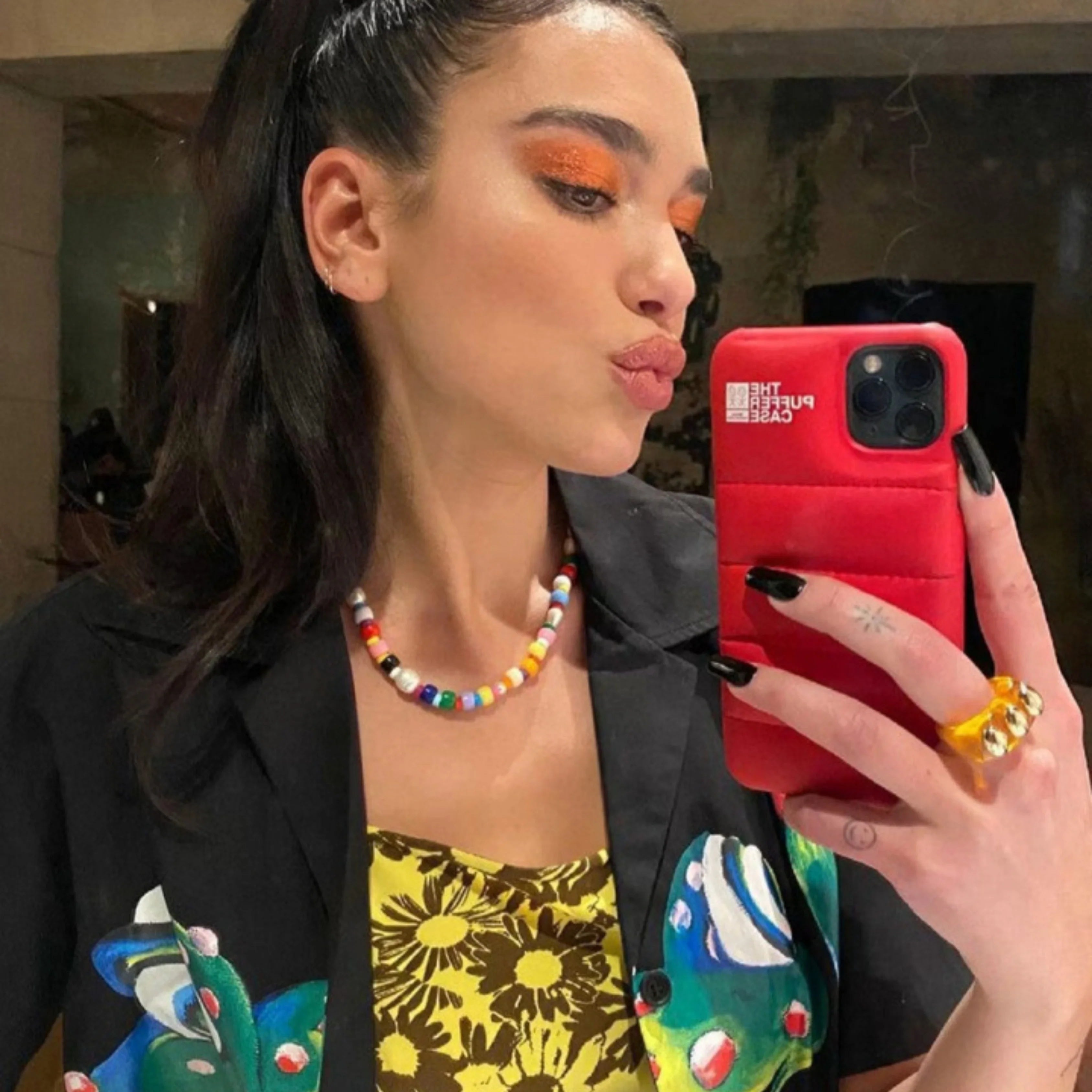 Dua Lipa Diamond Beads Neckalce Styled with Diamond Jewelry