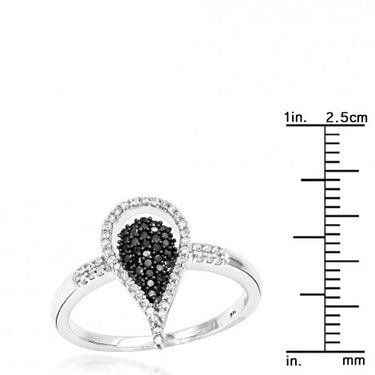 0.60 Ct Round Cut Pave Set White And Black Diamond Teardrop Ring