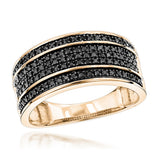 0.66 Carat Round Cut 5 Row Pave Setting Black Diamond Wedding Band In Yellow Gold