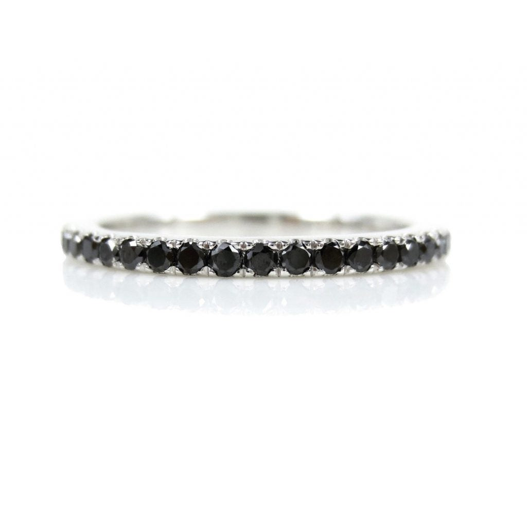 0.65 Ct Round Cut Prong Setting Black Diamond Eternity Ring In Yellow Gold Black Diamond Wedding Rings