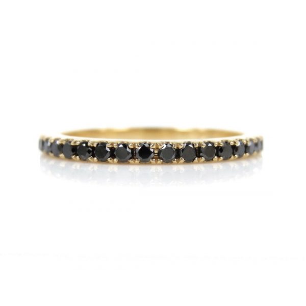 0.65 Ct Round Cut Prong Setting Black Diamond Eternity Ring In Yellow Gold 18K Yellow Gold Black Diamond Wedding Rings