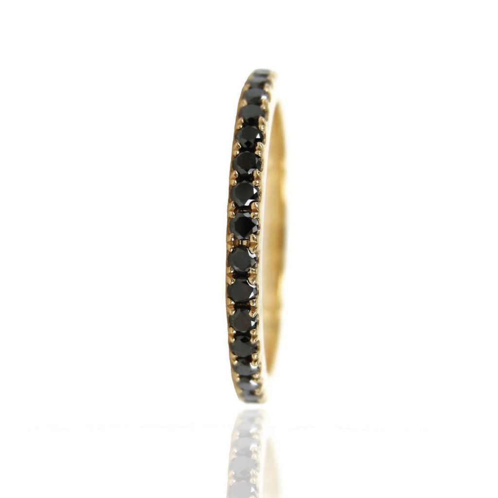 0.65 Ct Round Cut Prong Setting Black Diamond Eternity Ring In Yellow Gold Black Diamond Wedding Rings