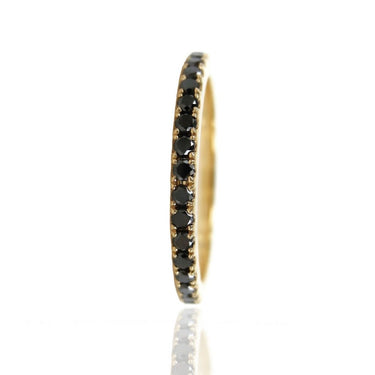 0.42 Ct Round Cut Prong Setting Black Diamond Eternity Ring In Yellow Gold