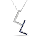 0.53 Carat Round Cut Prong Setting Diamond and Sapphire Initial Pendant 