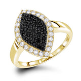 0.70 Ct Round Cut Pave Setting Halo Black And White Diamond In Yellow Gold 