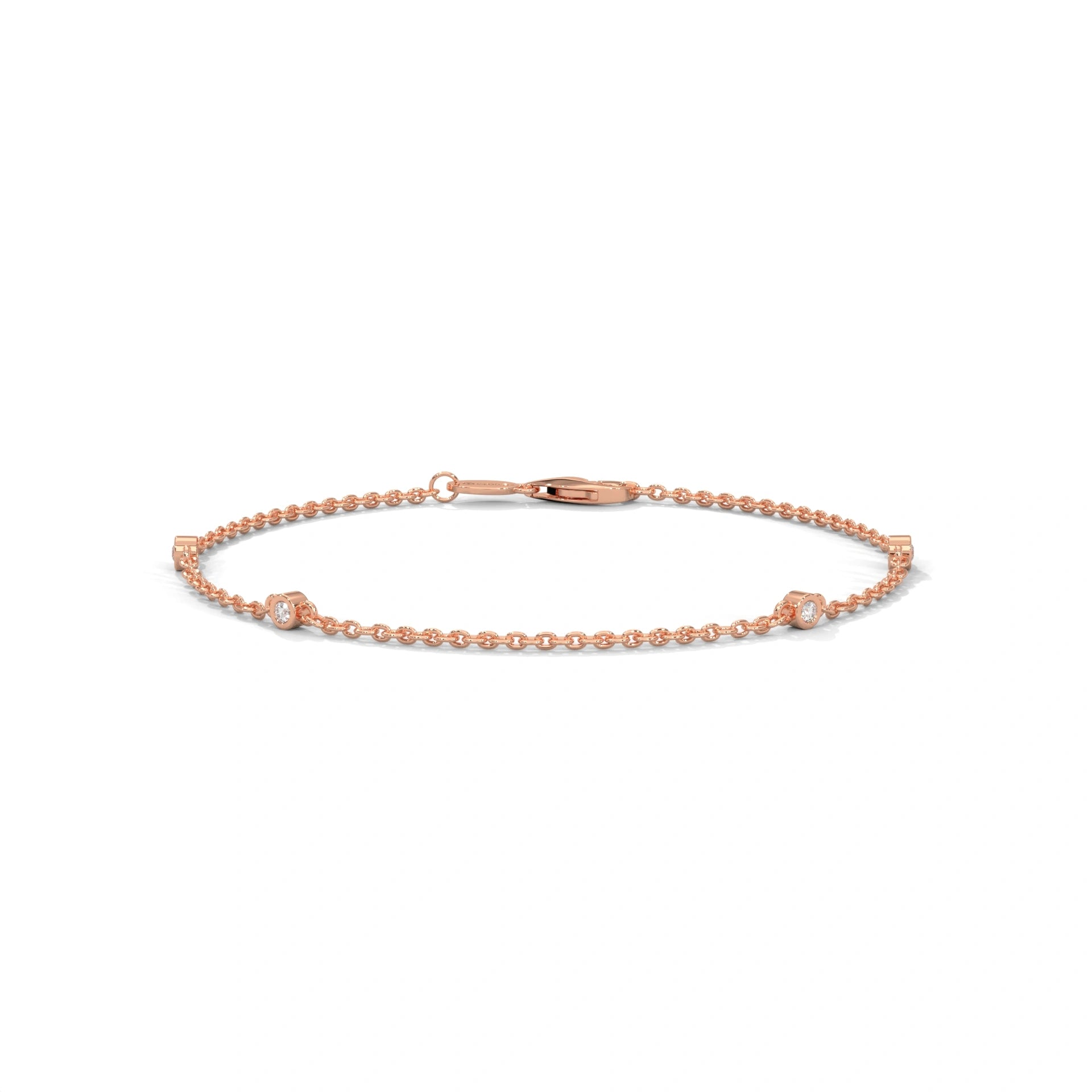 0.07 Carat Bezel Set Diamond Station Bracelet in Yellow Gold 18K Rose Gold Natural Diamond
