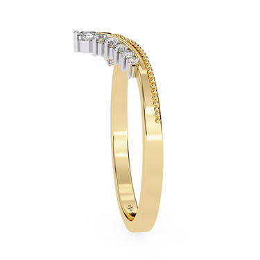 0.15 Carat Round Cut Curved Dimaond Wedding Band In Yellow Gold