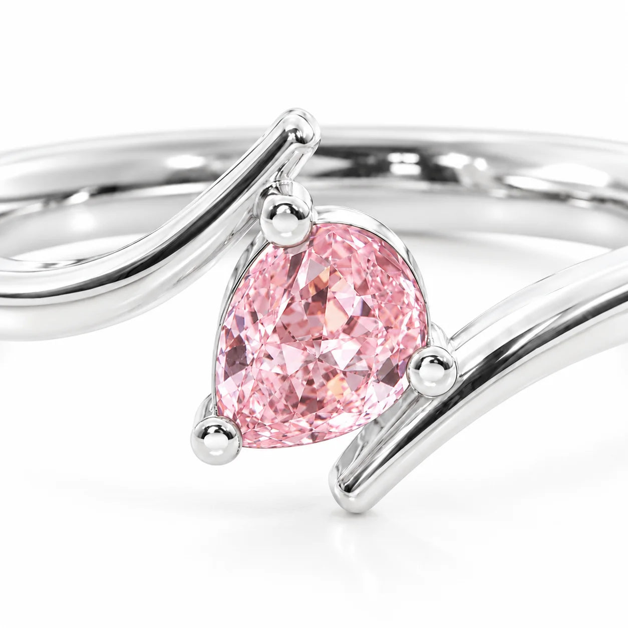 Close Up View of 0.21 Carat Pink Pear Bypass Ring
