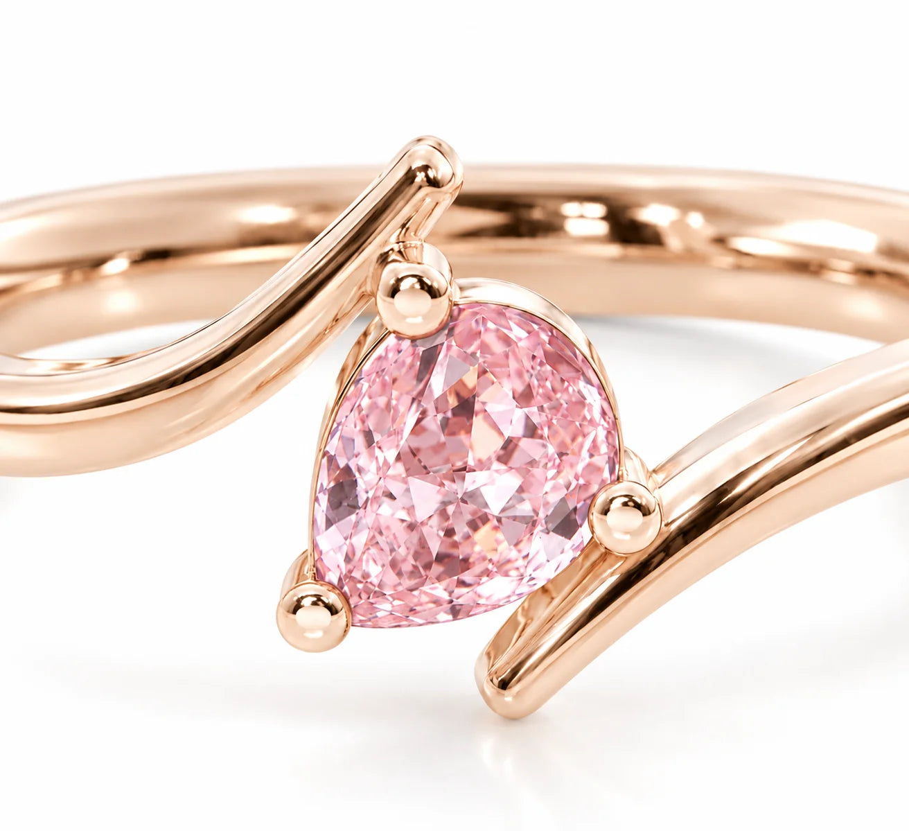 Close up View of 0.21 Carat Pink Pear Bypass Ring