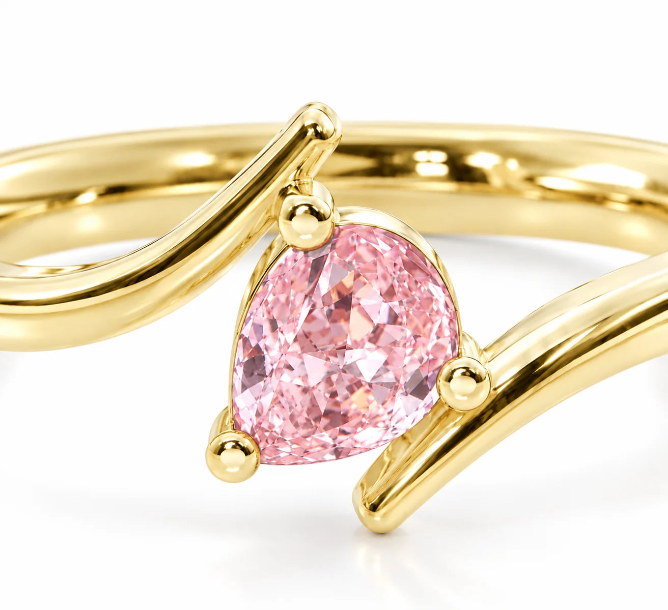 Close Up View of 0.21 Carat Pink Pear Bypass Ring
