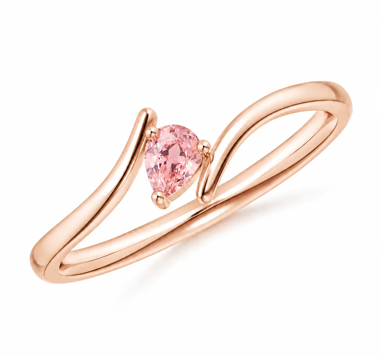 Angled View of 0.21 Carat Pink Pear Bypass Ring