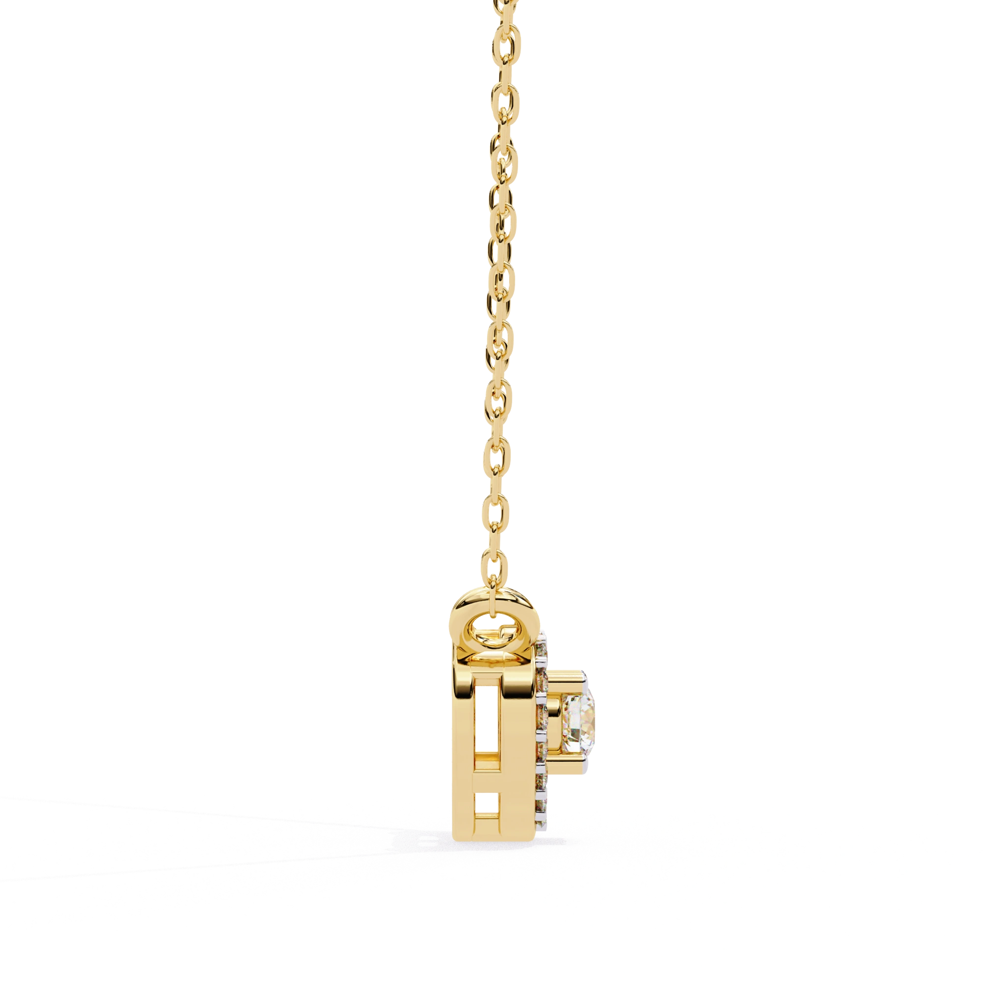 Round Lab Diamond Heart Halo Necklace In Yellow Gold
