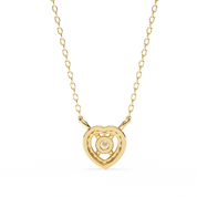Round Lab Diamond Heart Halo Necklace In Yellow Gold