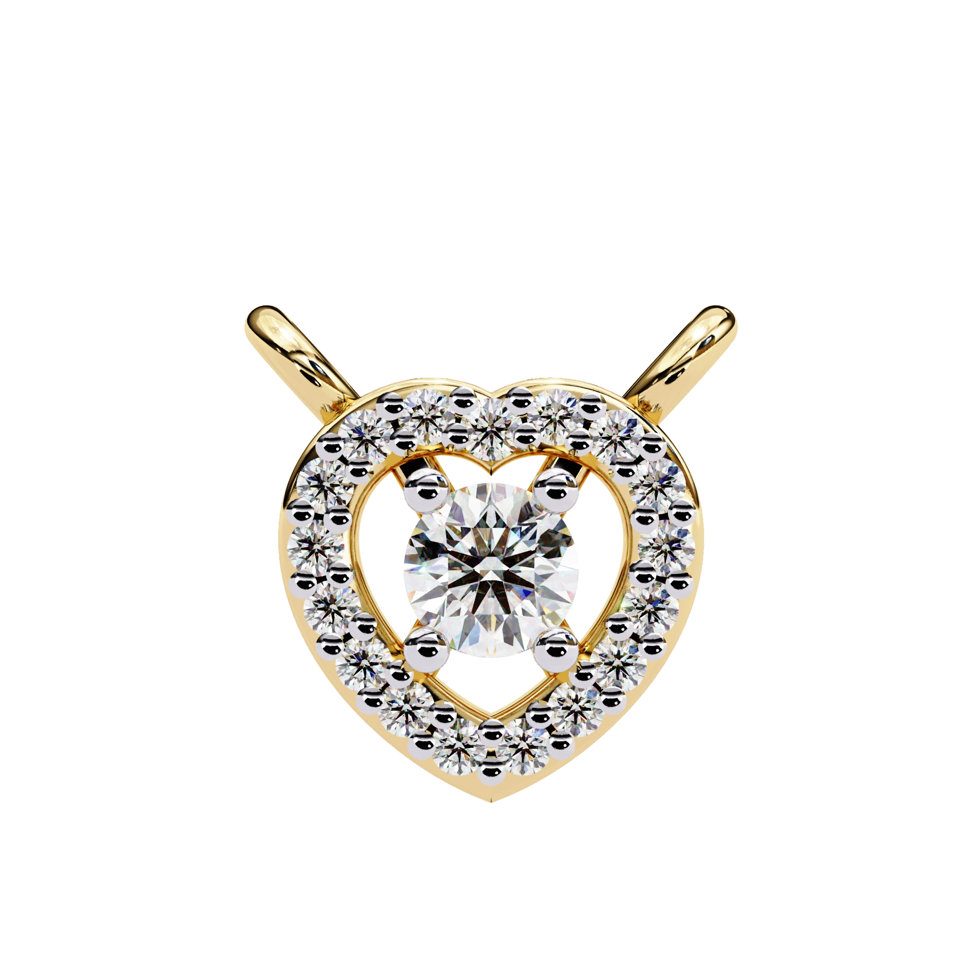 Round Lab Diamond Heart Halo Necklace In Yellow Gold