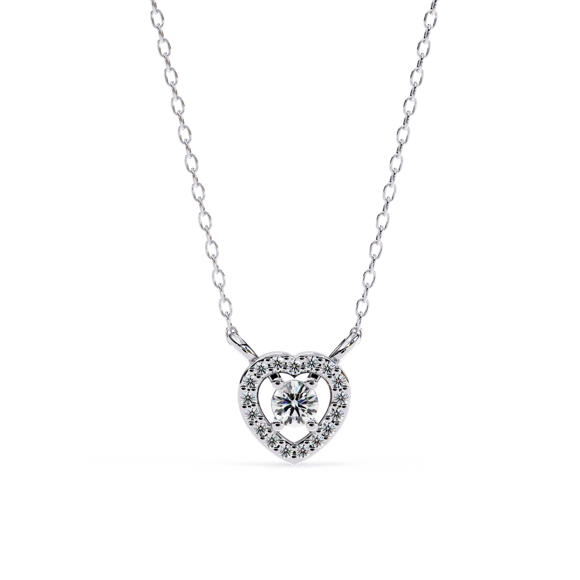 Round Lab Diamond Heart Halo Necklace In Yellow Gold 950 Platinum Natural Diamond