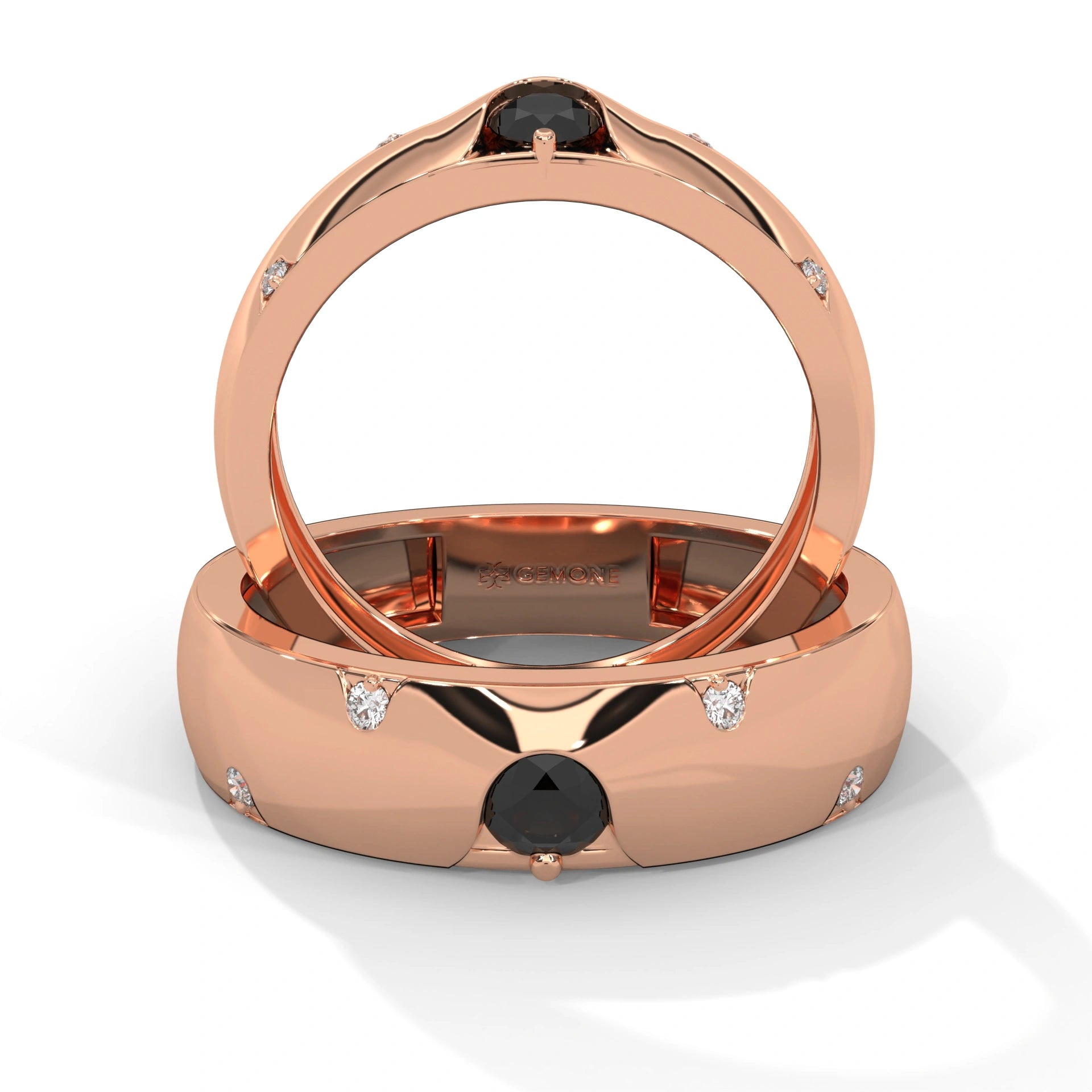 0.31 Carat Men's Black and White Diamond Wedding Band 18K Rose Gold