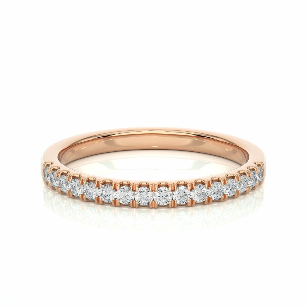 0.25 Ct Round Cut Prong Setting Diamond Half Eternity Wedding Band 18K Rose Gold Natural Diamond