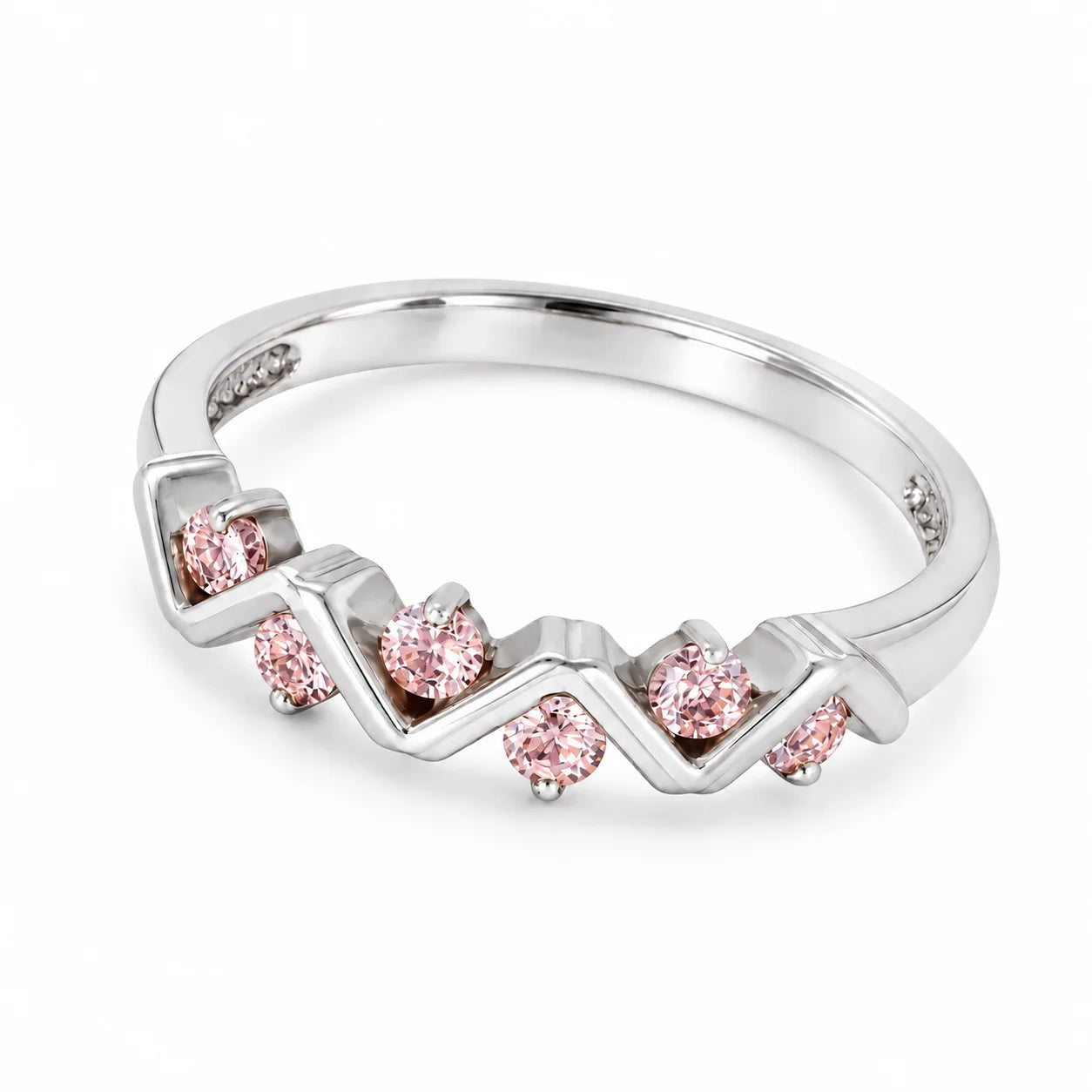 Angled View Of 0.25 Carat Concertina Pink Diamond Wedding Ring