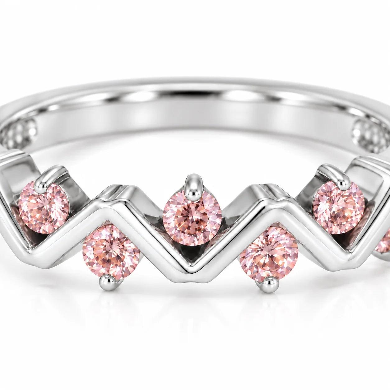 Close Up View Of 0.25 Carat Concertina Pink Diamond Wedding Ring