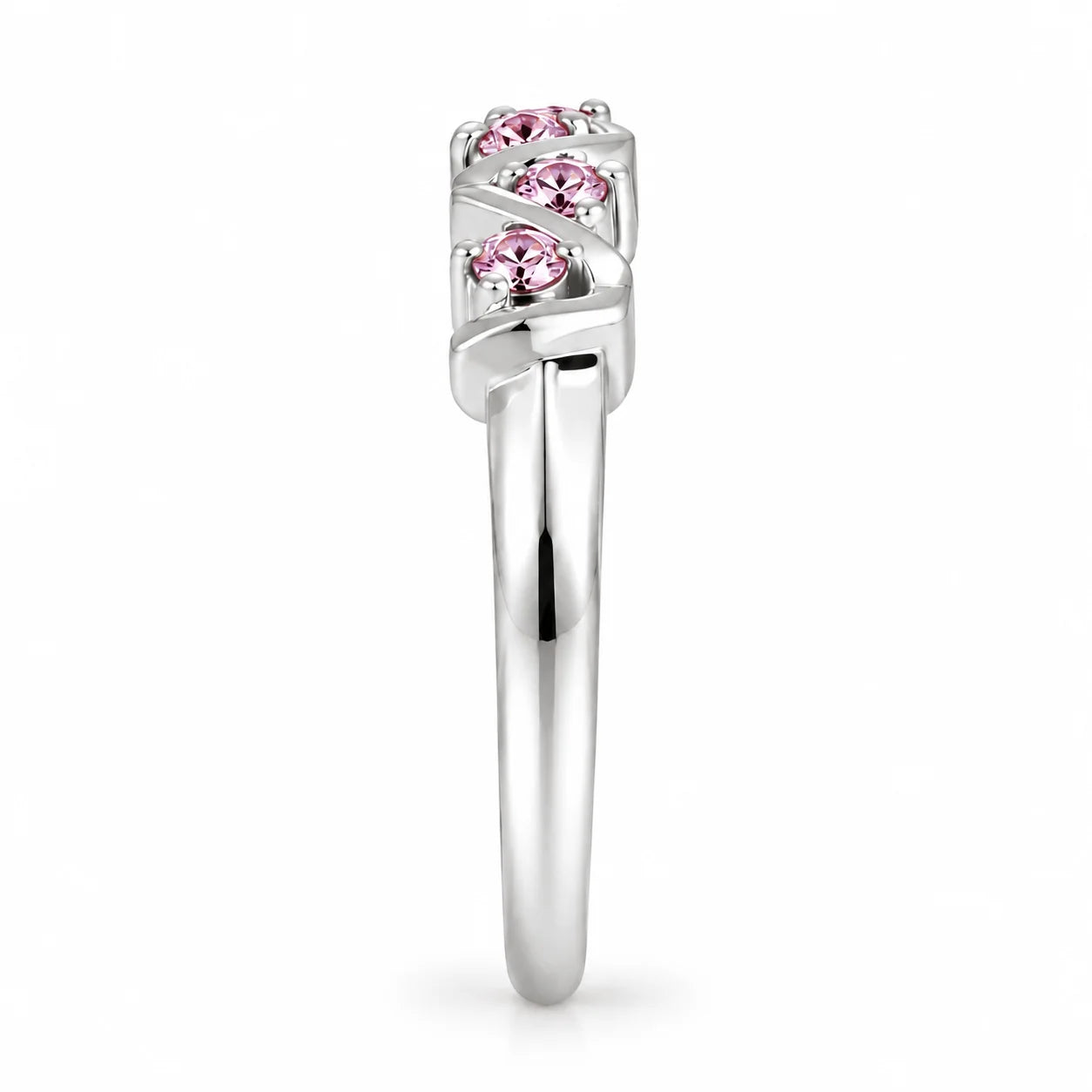 Side View Of 0.25 Carat Concertina Pink Diamond Wedding Ring