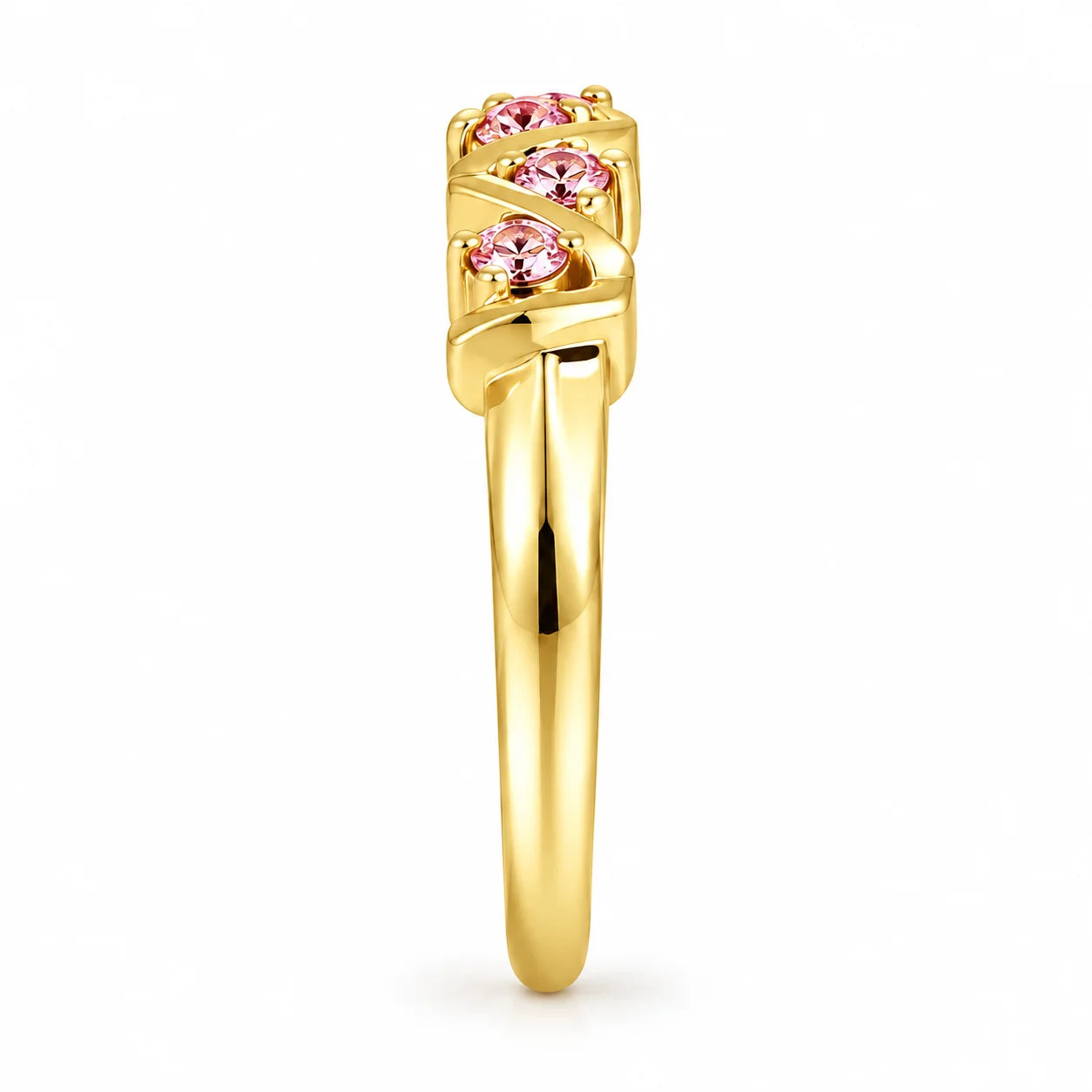 Side View Of 0.25 Carat Concertina Pink Diamond Wedding Ring