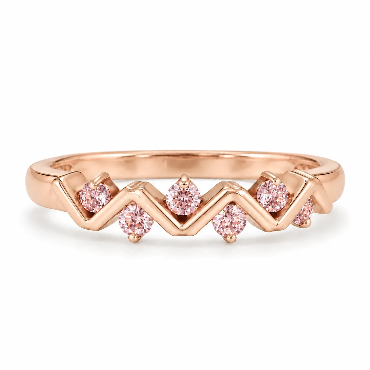 Front View Of 0.25 Carat Concertina Pink Diamond Wedding Ring