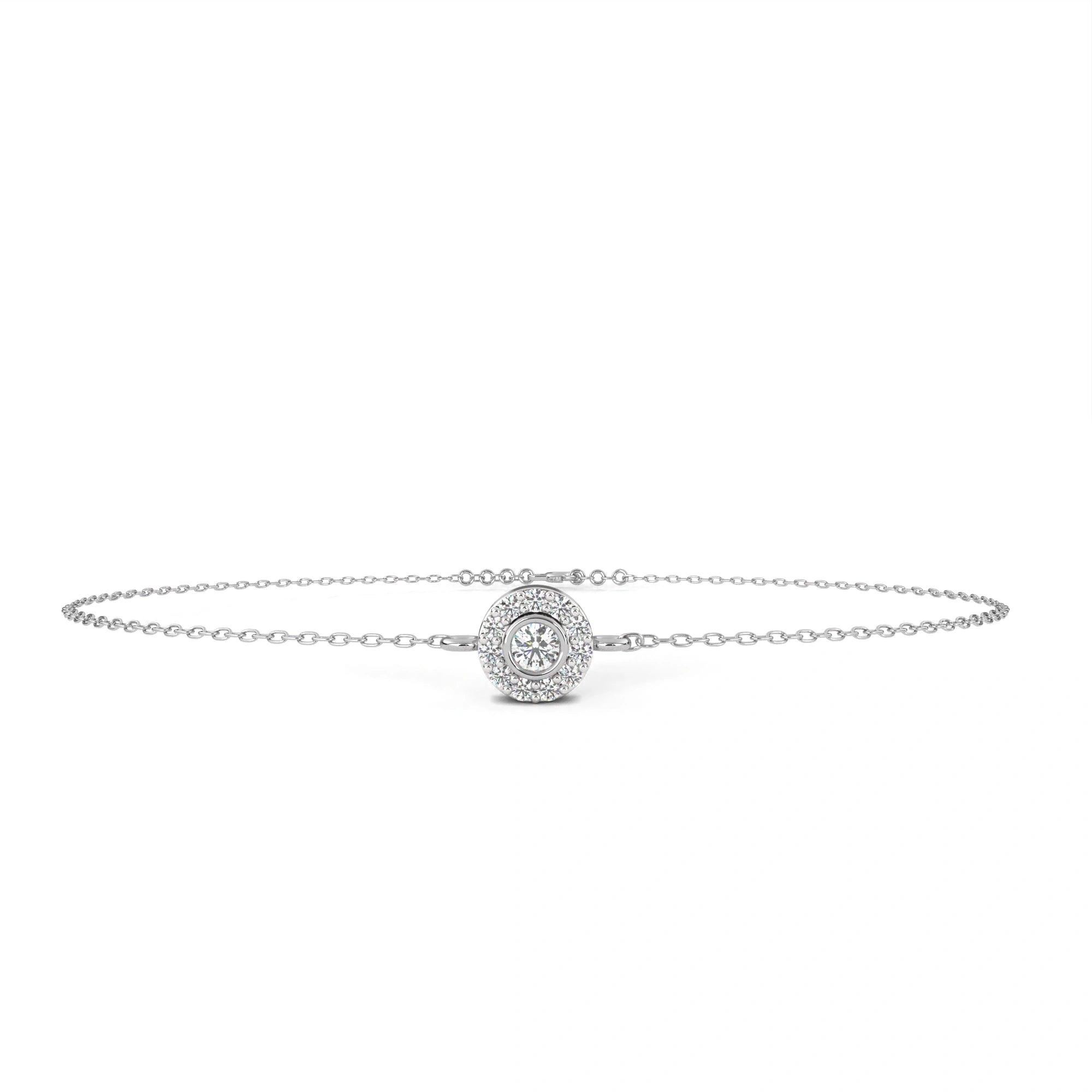 0.26 Carat Round Halo Diamond Bracelet in White Gold 950 Platinum Natural Diamond