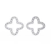 0.29 Carat Clover Shape Pavé Diamond Stud Earrings 18K White Gold Natural Diamond
