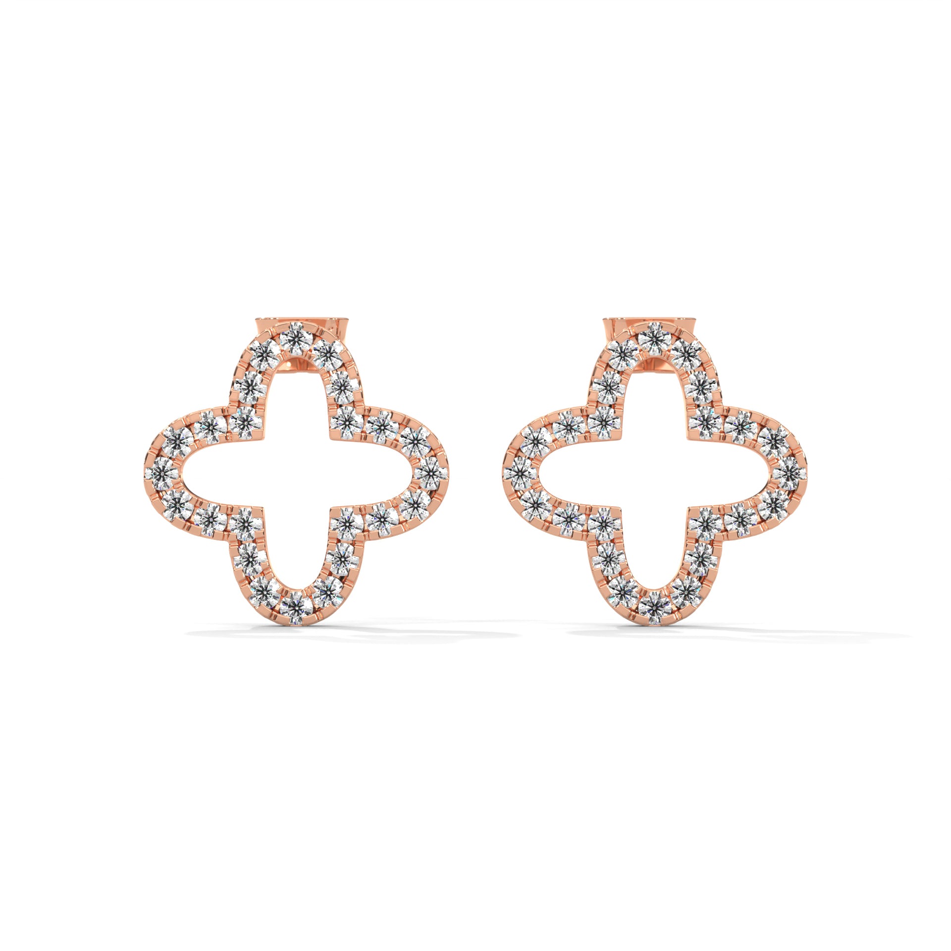 0.29 Carat Clover Shape Pavé Diamond Stud Earrings 18K Rose Gold Natural Diamond