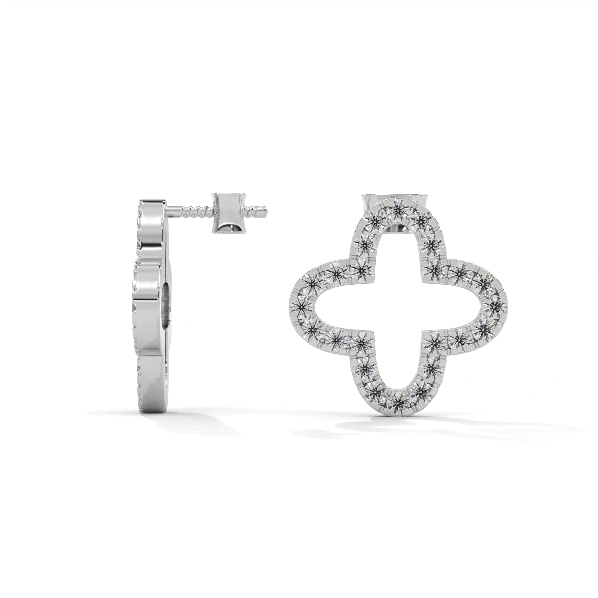 0.29 Ct TWT Diamond Clover Solid Gold Stud Earrings