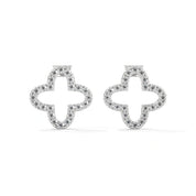 0.29 Ct TWT Diamond Clover Solid Gold Stud Earrings 950 Platinum Natural Diamond