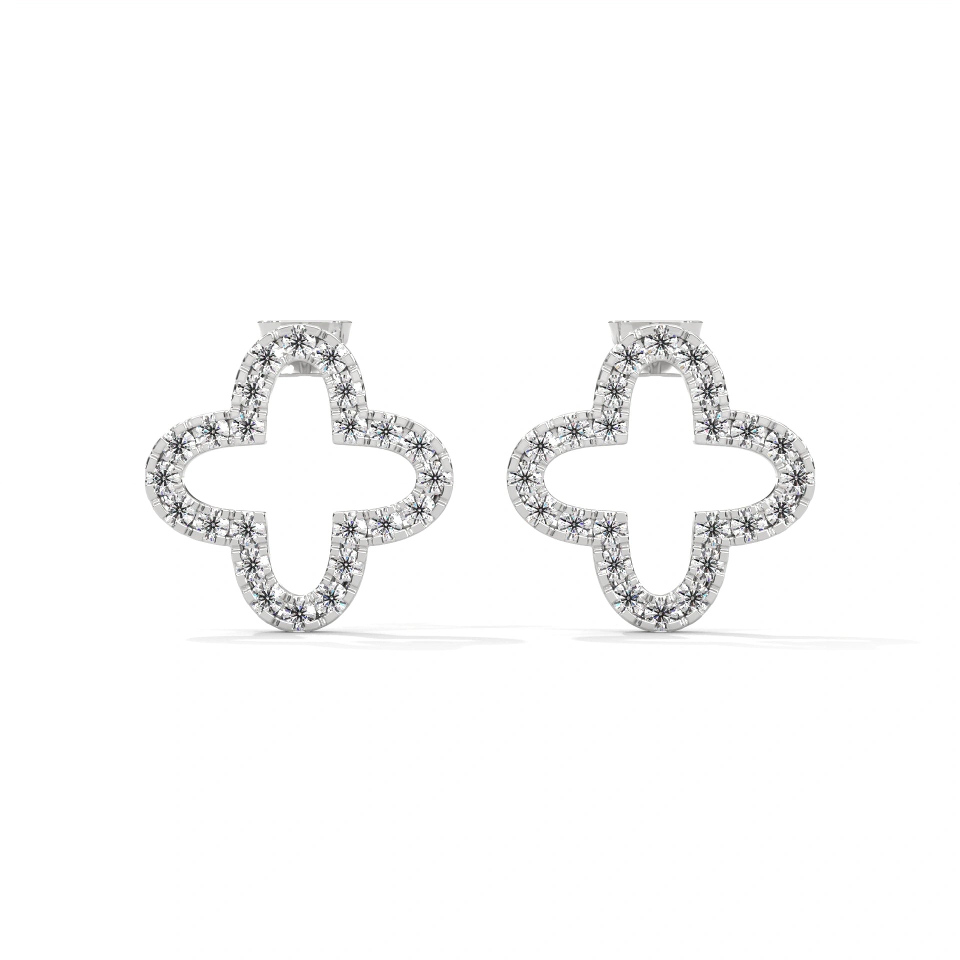 0.29 Ct TWT Diamond Clover Solid Gold Stud Earrings 950 Platinum Natural Diamond