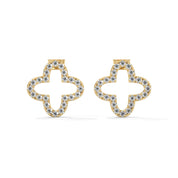 0.29 Ct TWT Diamond Clover Solid Gold Stud Earrings 18K Yellow Gold Natural Diamond