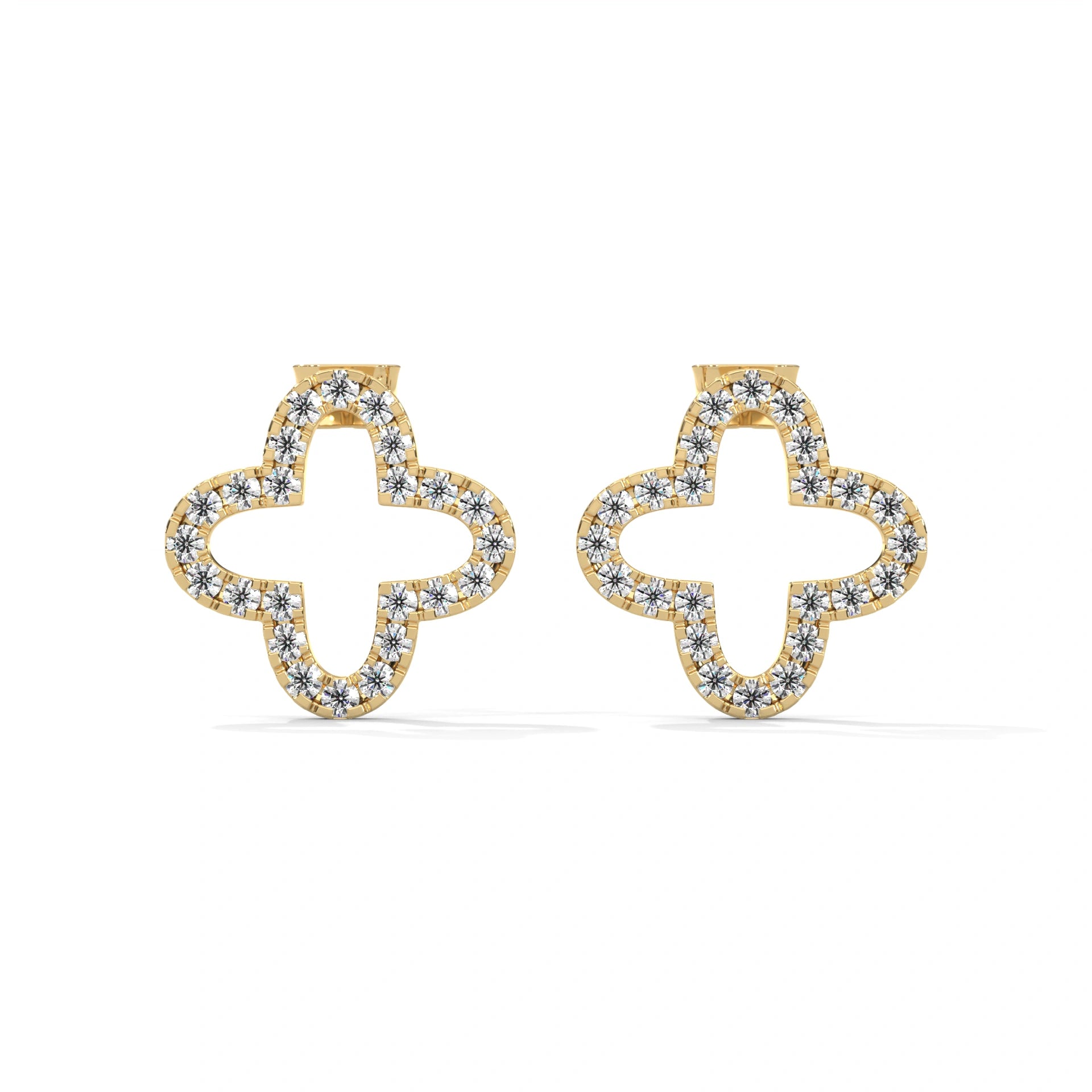 0.29 Ct Diamond Clover Solid Gold Stud Earrings 18K Yellow Gold Natural Diamond