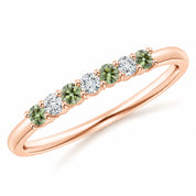 Angled View Of 0.32ct Round Green &amp; White Diamond Half Eternity Band