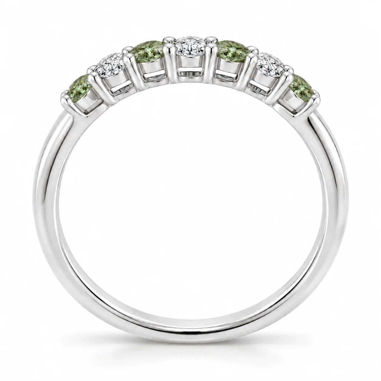 Metal View of 0.32ct Round Green &amp; White Diamond Half Eternity Band