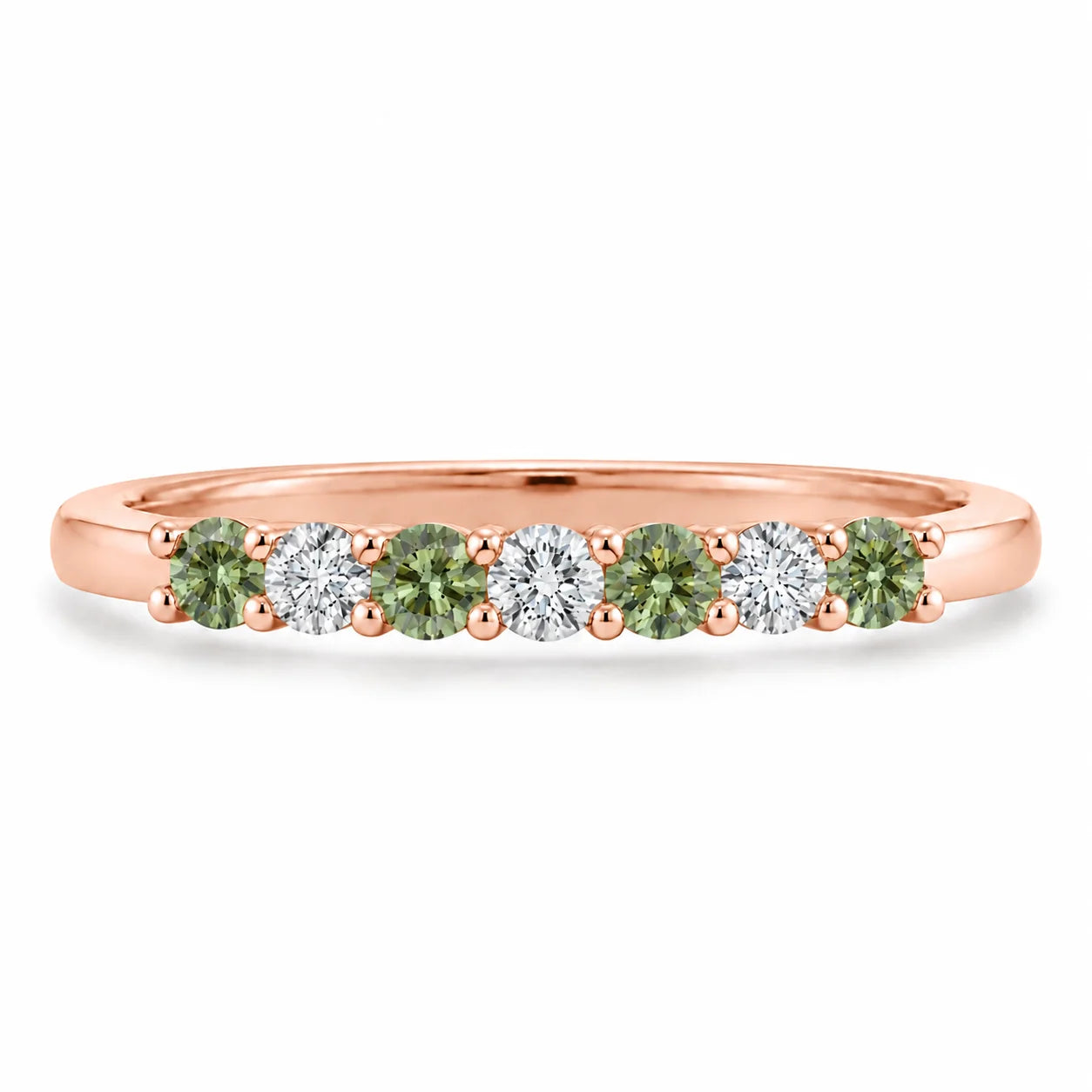 Front View Of 0.32ct Round Green &amp; White Diamond Half Eternity Band