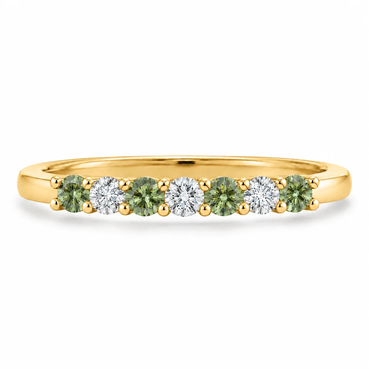 0.32ct Round Green & White Diamond Half Eternity Band 18K Yellow Gold